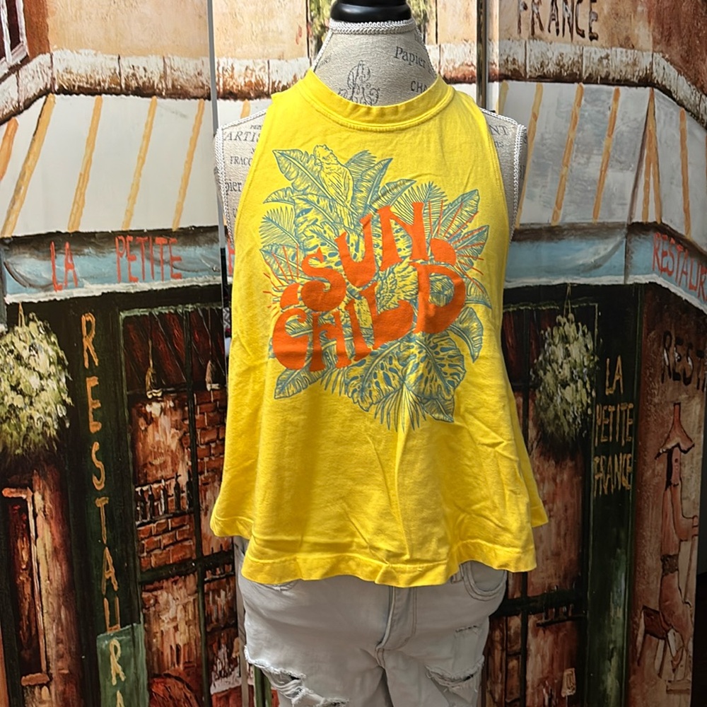 Midnight Rider X Free People “Sun Child” Sleeveless Tee, Yellow, Size Medium